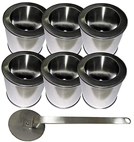 6 Brennstoffdosen aus Weißblech 0,25 Liter Volumen mit 6 Sparplatten aus Edelstahl + 1 Flammenlöscher