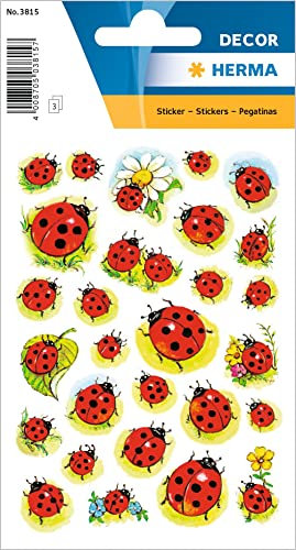 HERMA 3815 Aufkleber Marienkäfer Glück klein, 84 Stück, Ladybug Sticker mit Blumen, Etiketten für Fotoalbum Hochzeit Tagebuch Poesiealbum Scrapbooking Geburtstag Liebe Dekoration Briefe DIY Basteln