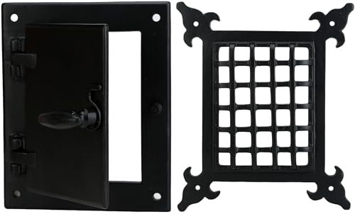 A29 Hardware 5 5/8 x 6 6/8 Inch Iron Speakeasy Door Grill/Grille with Viewing Door, Black Powder Coat Finish, Medium Size