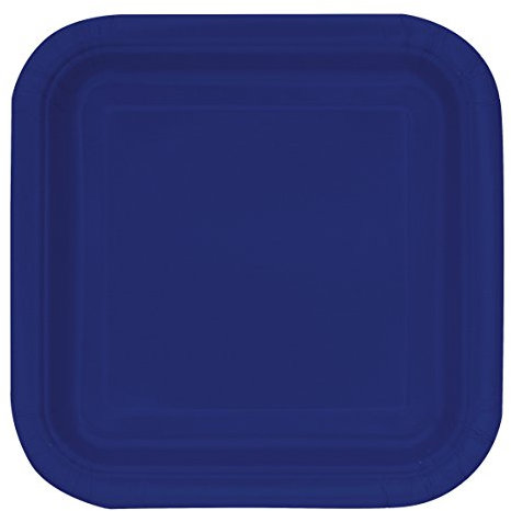 Unique Party - 30950 - Paquet de 16 Assiettes Carrées en Carton - 18 cm - Bleu Marine
