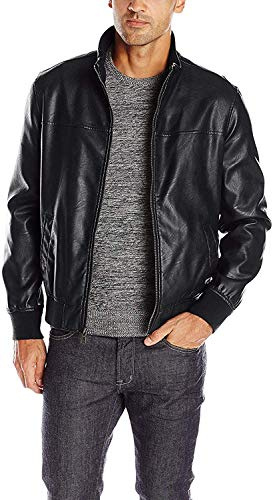Tommy Hilfiger Blouson aviateur en Similicuir Veste Coupe-Vent, Black, L Homme