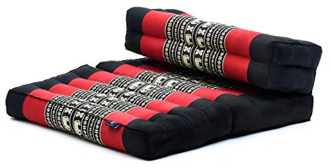 Leewadee Faltbarer Meditationssitz Yoga Sitzkissen platzsparendes universelles Meditationsset ökologisches Naturprodukt, Kapok, 50 x 70 cm, Schwarz Rot