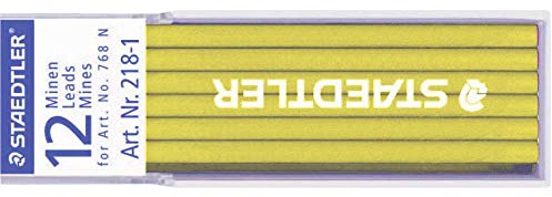 STAEDTLER 218 Lumocolor non-permanent omnichrom Spezialmine, 12 Stück Etui, gelb | Wasserlöslich, abwaschbar – für Glas, Metall & Holz, Druckstift 768 – Art.-Nr. 218-1