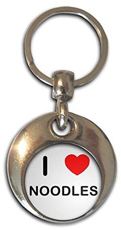 BadgeBeast.co.uk I Love Heart Noodles - Chrome Round Double Sided Key Ring
