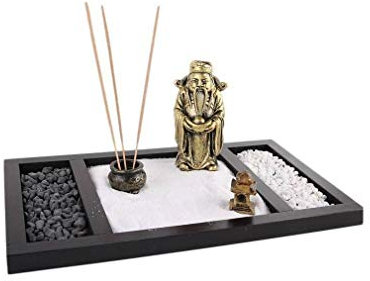 lachineuse - Giardino Zen Dio della Fortuna - Porta incenso asiatico - Decorazione Zen - Giardino con sabbia - Atmosfera asiatica - Per interni casa ufficio - Dio Caishen - Idea regalo Giappone - Deco