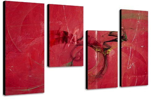 Augenblicke Wandbilder PINK Rot - 130x70cm 4 teiliges Keilrahmenbild opulent (30x70+30x50+30x50+30x70cm) abstraktes Wandbild mehrteilig Gemälde-Stil handgemalte Optik Vintage