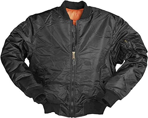 Mil-Tec US Fliegerjacke Typ MA1® PES • Klassische Bomberjacke im US Air Force Stil • Wendbare Pilotenjacke • Übergangsjacke Herren aus Polyester • Windfeste Outdoorjacke • Schwarz, M