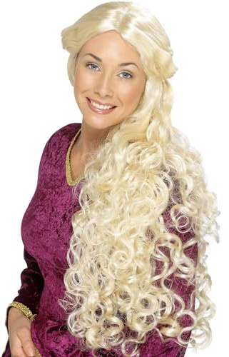 Smiffys Renaissance Wig, Blonde Very Long, Skin Parting, Historical Fancy Dress, Adult Dress Up Wigs