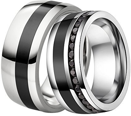 DOOSTI Partnerringe/Trauringe Chirurgischer Edelstahl 316L mit Keramikeinlage Schwarz - inkl. Gratis Gravur