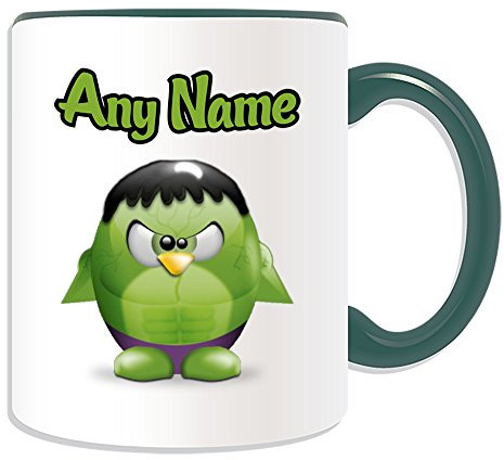 Taza de Hulk con diseño de personaje de pingüino, opciones de color, cualquier nombre/mensaje en tu único, superhéroe de la película, Marvel Comics Avengers Incredible Bruce Banner Fantastic Four