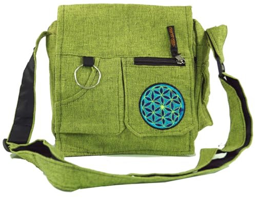 GURU SHOP Schultertasche, Hippie Tasche - Grün, Unisex - Erwachsene, Baumwolle, 25x25x7 cm