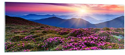 Panorama Bilder auf Glas Wiese Berg Himmel Landschaft Glasbild 140x50cm Wandbilder Dekoration Wohnzimmer Schlafzimmer Küche Groß XXL Wanddeko Bild im Glas Wand Kunstdruck Art Modern GAB140x50-2719