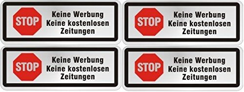 Norrun Stop Keine Werbung Keine kostenlosen Zeitungen Schilder Aufkleber (4erSet, Stop Keine Werbung)