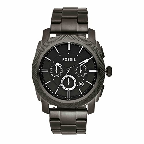 Fossil Machine uhr für Herren, Chronographenwerk mit Edelstahl- oder Lederarmband, Dunkelgrau, 45MM