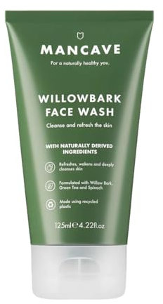 ManCave Gesichtsreinigung Herren mit Weidenrinde 125 ml - Gesichtspflege Männer mit Weidenrindenextrakt, Grünem Tee & Spinat, Schäumendes Sulfatfreies Waschgel Gesicht, Natürliche Formulierung, Vegan
