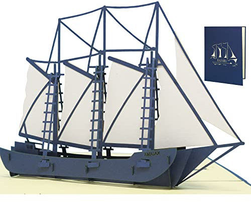 LIN17162, Pop Up Karte Urlaub, 3D Grußkarten Schiff Boot, Reisegutschein, Geburtstagskarte, Schiff Segelboot KAJAMA, N117