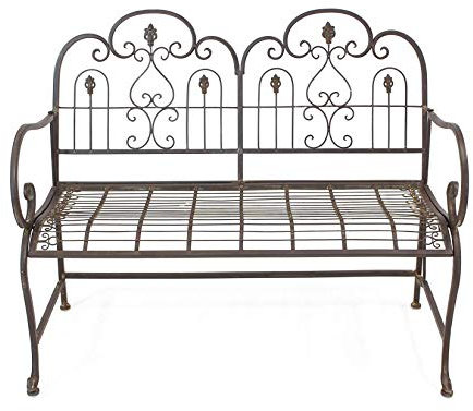 Dekoleidenschaft Sitzbank Provence aus Metall, braun im Antik Design, 3-sitzer Gartenbank wetterfest, Parkbank, Metallbank