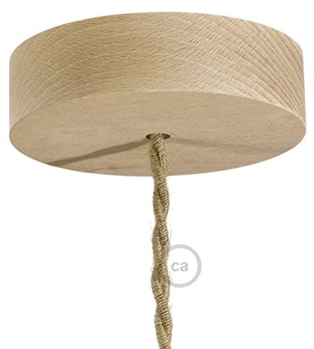 creative cables Kit para Florón rosetón de madera para lámparas colgantes, fácil montaje y conexionado, embellecedor de techo Ø 120 mm. Incluye instrucciones- Color Neutro madera natural