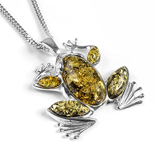HENRYKA Frog Necklace Pendant in 925 Sterling Silver & Natural Gemstone