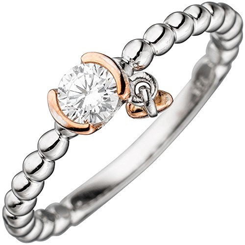 Schmuck Krone Ring Damenring mit Zirkonia weiß & Anhänger Herz 925 Silber rotgoldvergoldet, Ringgröße:Innenumfang 50mm ~ Ø15.9mm