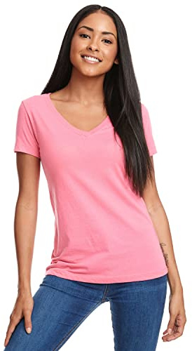 Next Level NL1540 Women's Lightweight V-Neck Jersey T-Shirt - Hot Pink N1540 M