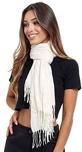 Glamexx24 Schal Damen Winterschal Gefühl Langer Schal mit Fransen Baumwolle Warm Herbst Winter Unifarben Deckenschal und Tücher 200 x 74 cm