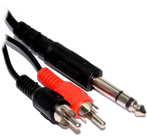 Black Screened 6.35mm Stereo Jack Plug to Twin Phono Cable 2m [2 metres]