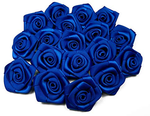 Rosen 3 cm x 10 Stück Satinrosen Aufnäher Deko Blumen Röschen zum Basteln Hochzeit kleine Rosenköpfe Farbe: Blau Königsblau 352