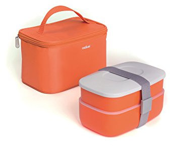 Excelsa EASY LUNCHBOX Porta Pranzo Termico con Posate, Plastica, Grigio/Arancione/Bianco, 13 x 21 x 14 cm