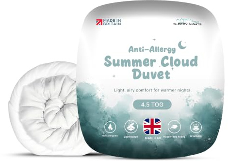 SleepyNights 4.5 Tog Super King Duvet Quilt Comforter – Lightweight Summer Cooling Bedding – Anti Allergy Hollowfibre Duvet, Soft & Breathable – Made in UK & Non-Allergenic (260 x 220cm)
