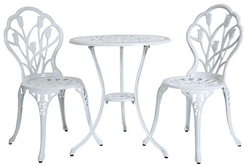 Charles Bentley 3 Piece Tulip Cast Aluminium Patio Bistro Set Table & 2 Chairs