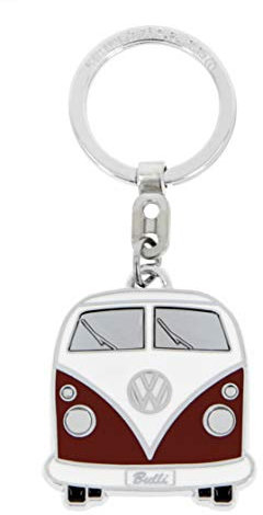 BRISA VW Collection - Volkswagen Emaillierter Metall Schlüssel-Anhänger-Ring Schlüsselbund-Accessoire Keyholder im T1 Bulli Bus Design (Front/Rot)