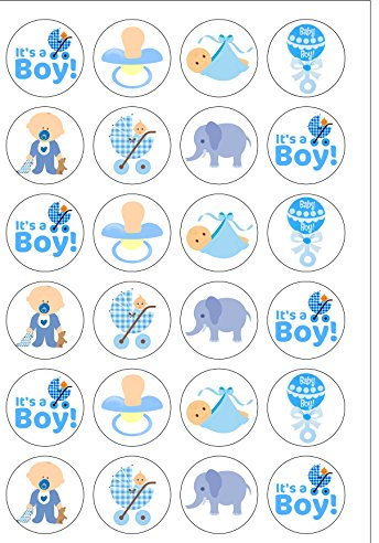 24 PRE CUT Gorgeous Baby Boy Shower Edible Wafer Paper Cake Toppers Decorations