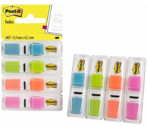 Post-it Index Haftstreifen, Mini, 4 Spender, 11.9 mm x 43.2 mm, 35 Haftstreifen pro Spender - Für Dokumente und Wichtige Informationen