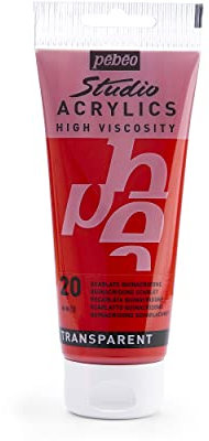 Pébéo 831-020 - Studio Acrylics Fine Acrylic - Acrylic Paint - Red Acrylic - Quinacridone Scarlet, 100 ml