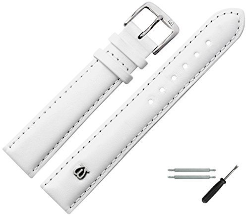 MARBURGER Uhrenarmband 16mm Leder Weiss Silber Glatt Mit Naht - Montage Set 1001620000120