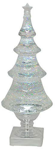 Roman LED Light-up Glitter Holiday X-mas Tree, Acrylic, Silver and Clear, 14 Tall