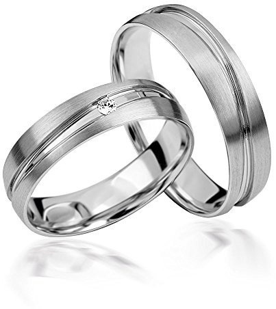 JC Trauringe Gold 585 Paarpreis Weißgold I Traumhafte Eheringe breit 5 mm I Einzigartige Partnerringe mit Gravur in edler Schatulle I 2 Hochzeitsringe Herrenring & Damenring mit Stein I J168