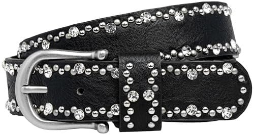 Caspar GU292 Damen Gürtel mit dezentem Strass und Nieten Dekor, Gürtelgröße:90 [für Körperumfang 91-95 cm], Farbe:schwarz