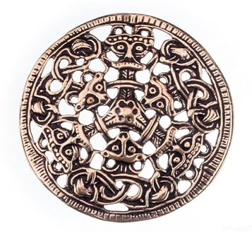 Battle Merchant Große Wikinger Brosche im Borre Stil aus Bronze Mystische Brosche Wikinger Gewandschmuck Fibel LARP