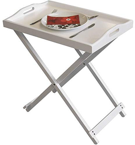 Taylor & Brown Wooden Folding Butler Tray Tables Portable Breakfast Dinner Serving Laptop Tray Side End Table Space Saving Design Compact Foldable (White)