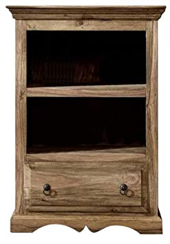 MASSIVMOEBEL24.DE | LEEDS Regal aus Massivholz #40 im Kolonialstil | aus Sheeshamholz - Grau, geölt | 2 Fächer - 1 Schublade | 70x35x100 cm | Bücherregal Hochregal Standregal