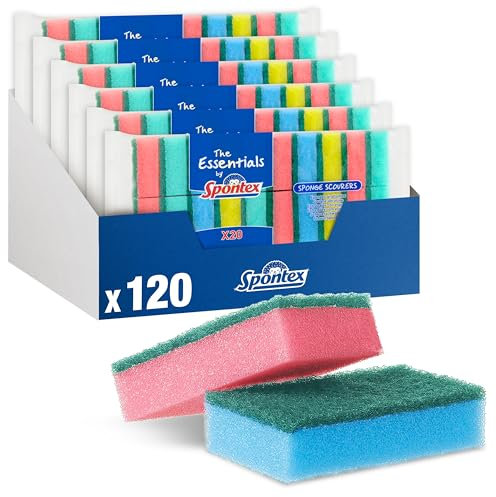 Estropajos con esponja para fregar The Essentials de Spontex | Resistentes y versátiles | Colores surtidos | Paquete de 6 x 20 (120 en total)