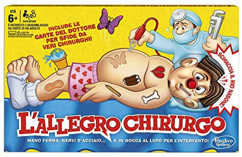 Hasbro Gaming L'Allegro Chirurgo Gioco da Tavolo da Dottore Set con Carte, Parti Anatomiche e Malattie Divertenti, Giochi per Bambini e Bambine da 6 Anni