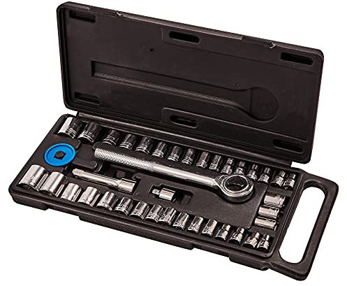 Amtech I0100 Socket Set, Mechanics Tool Kit, 40-Piece Chrome Plated Carbon Steel, Assortment of 1/4 and 3/8, Storage Case