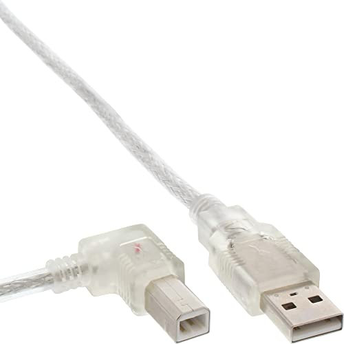 InLine 34517L USB 2.0 Kabel, A an B, links abgewinkelt, transparent, 0,5m