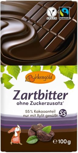 Birkengold Zartbitter Schokolade, 55% Kakaogehalt, ohne Zuckerzusatz 3 x 100 g