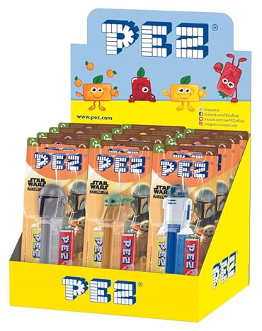 PEZ Star Wars Mandalorian Character Sweet Dispenser, Retro Vegetarian Gift Candy, 2 x 17 g Refill Packs (Pack of 12)