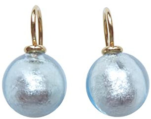 Ohr-Hänger Ohrringe Murano-Glas Perle hell-blau 12 mm Durchmesser Sterling-Silber gold-plattiert 585 Goldschmiede-Arbeit Handarbeit Unikat stilvoll