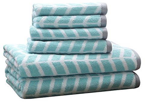 Intelligent Design Nadia Cotton Bath Towel Set Jacquard, 6 Piece, Aqua